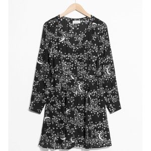 & Other Stories Crescent Moon Star Celestial Black Button Front Dress Size 6